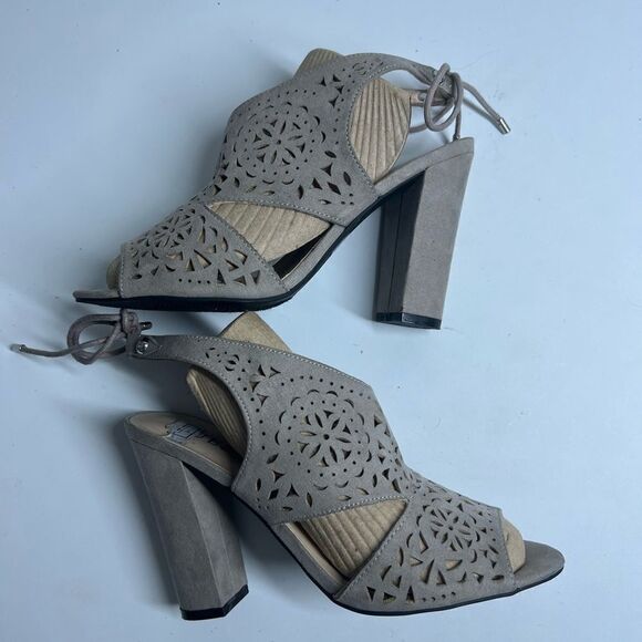 GUESS "Tommie" Light Brown Peep Toe Platform Heel Shoes Size 7,5 - Picture 7 of 11